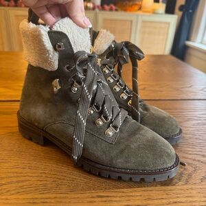 Rebecca Minkoff Green Suede Leather Faux‎ Fur Lined Boots lace up Western